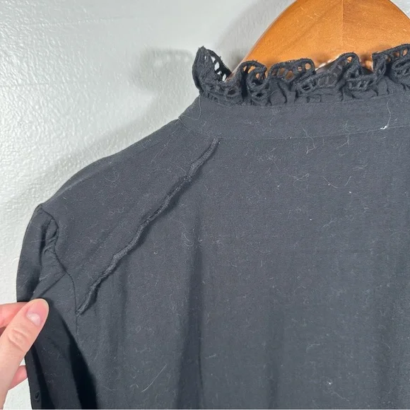 Ba&sh Black Cotton Ruffle Neckline Lady Shirt Size 6 Sophisticated Cottagecore - Picture 7 of 14